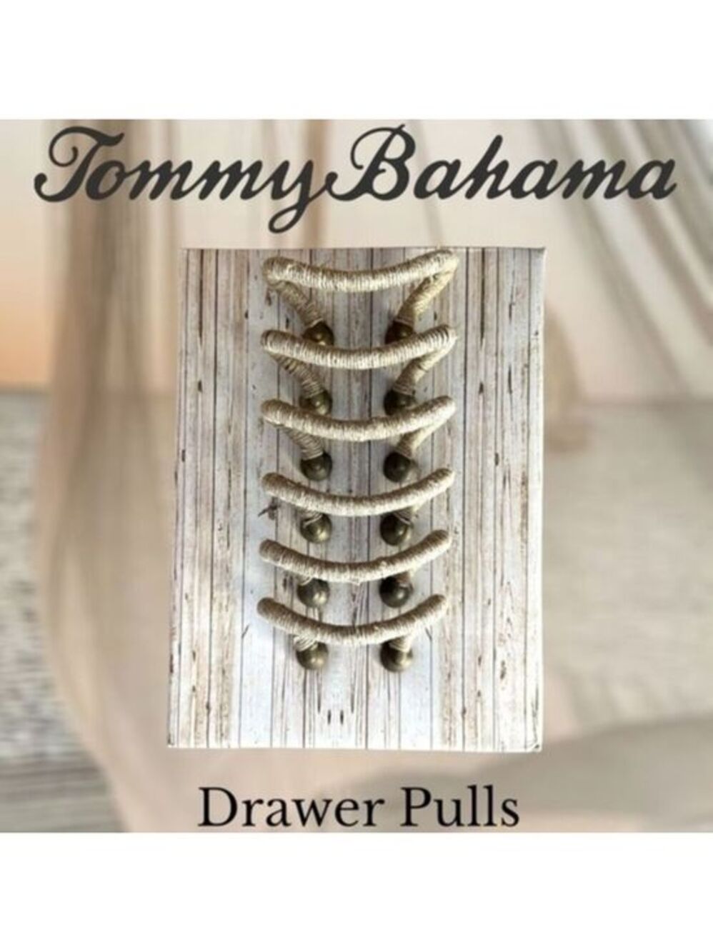 TOMMY BAHAMA Set of 6 Brass & Jute Seagrass-Wrapped Drawer Pulls New in box